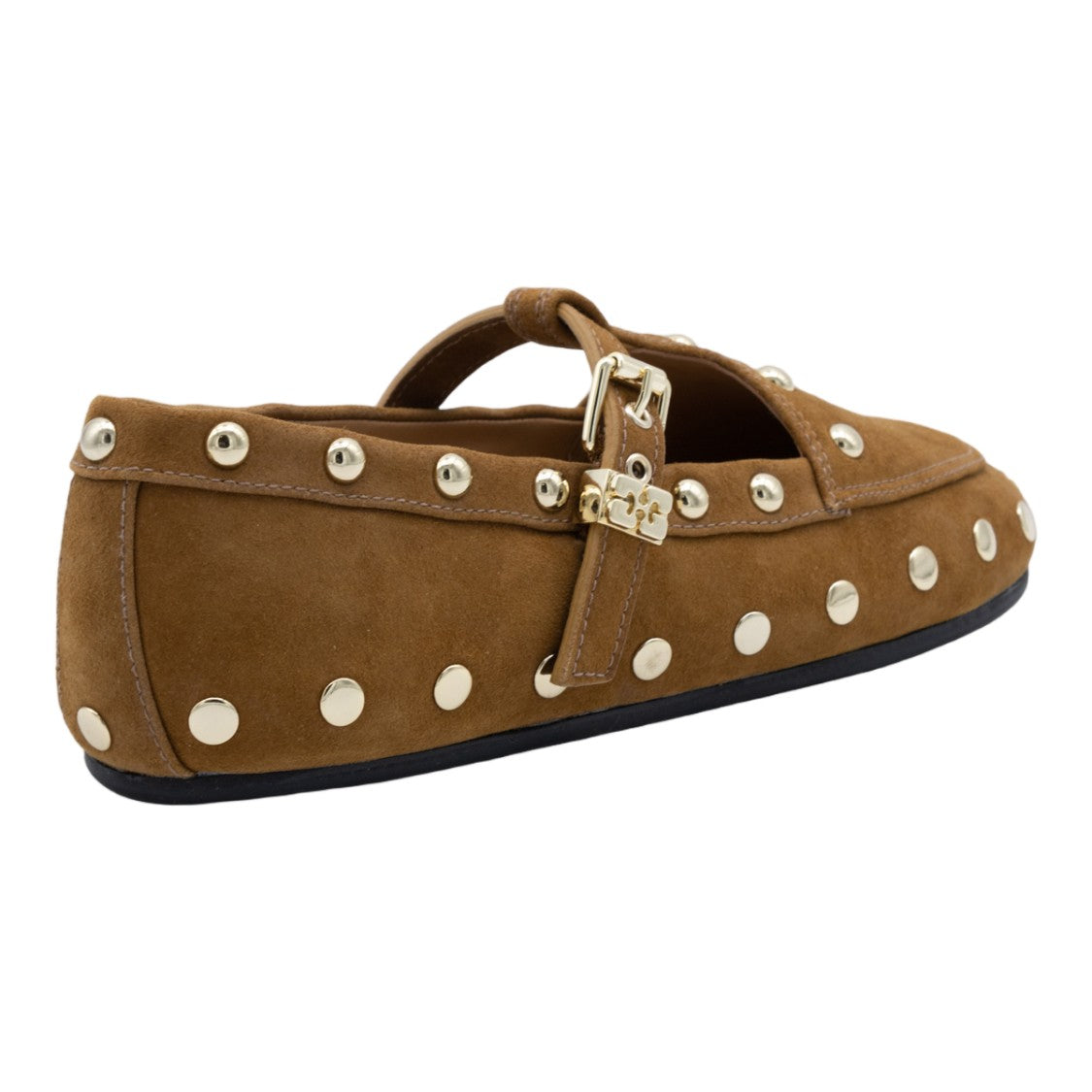 Ganni Soft Suede Flats With Metallic Studs