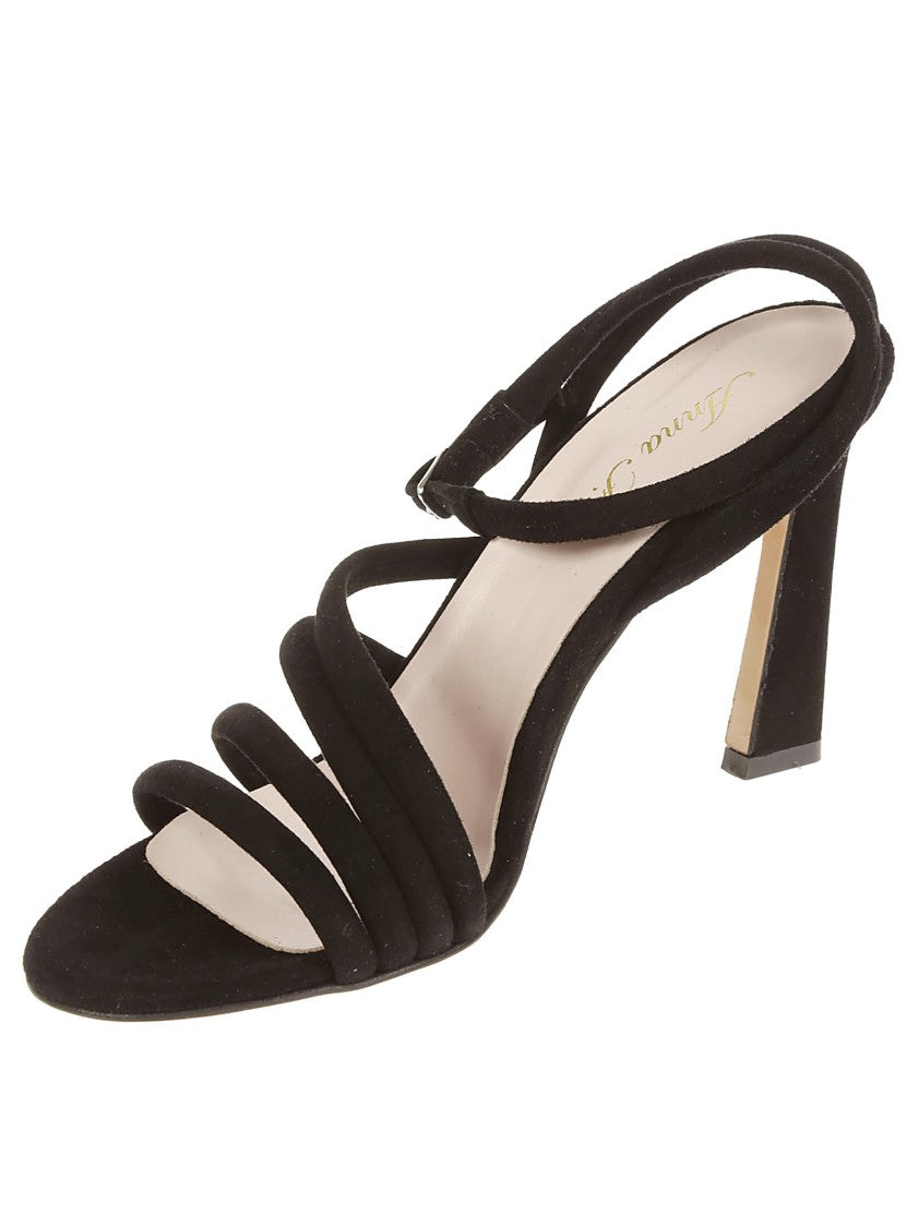 Anna F. 9Cm Heel Black Suede Sandals With Ankle Strap