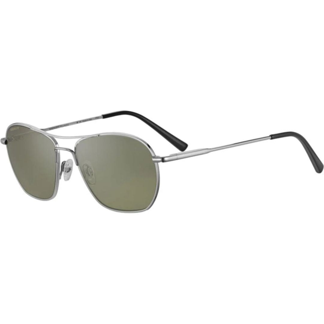 Serengeti Lunger Angular Silver Metal Sunglasses With Olive Green Lenses
