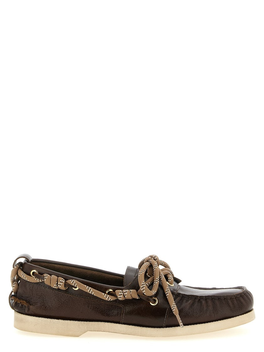 Golden Goose Curled Front Leather Boat Loafers With Contrasting Lace Detail
