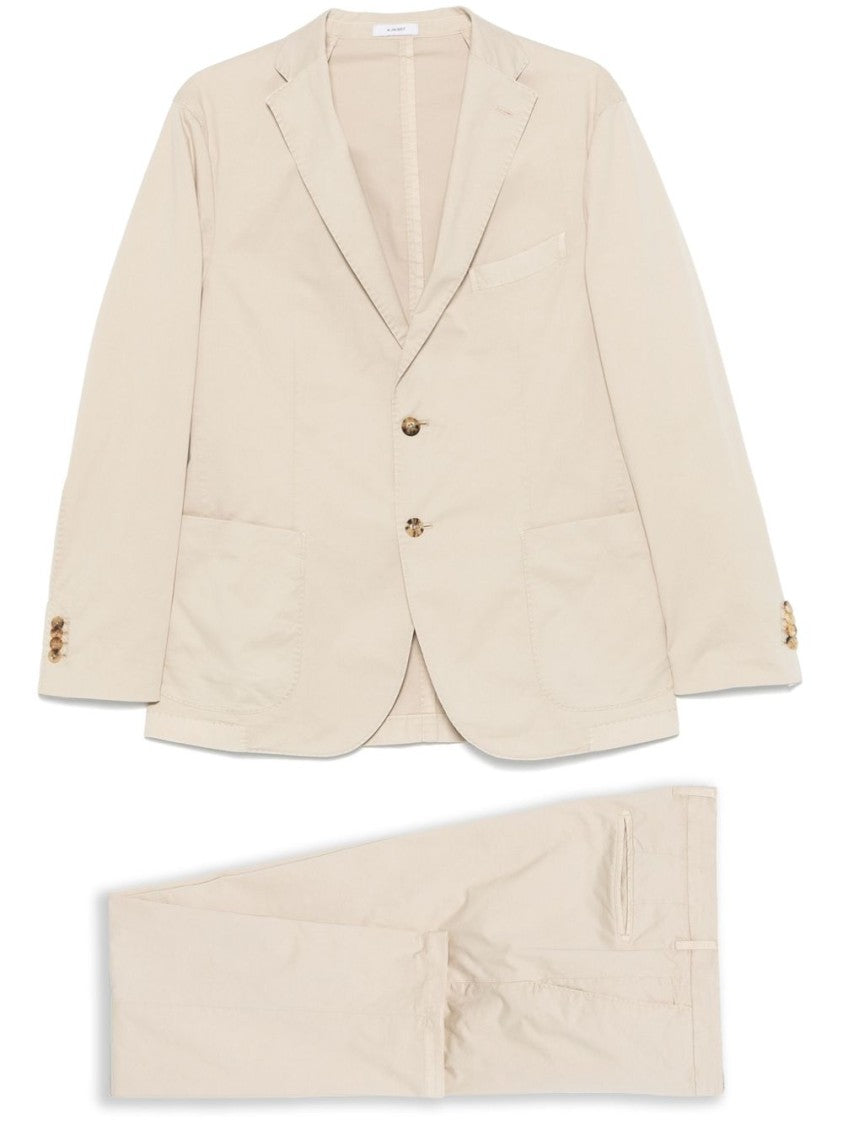 Boglioli Beige Cotton Suit With Concealed Front Fastening