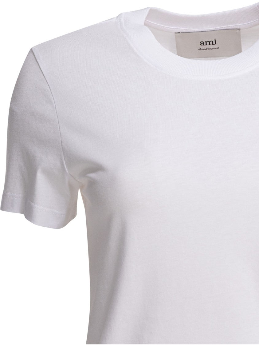 Ami Paris Minimalistic White T-Shirt With Subtle Logo Embroidery