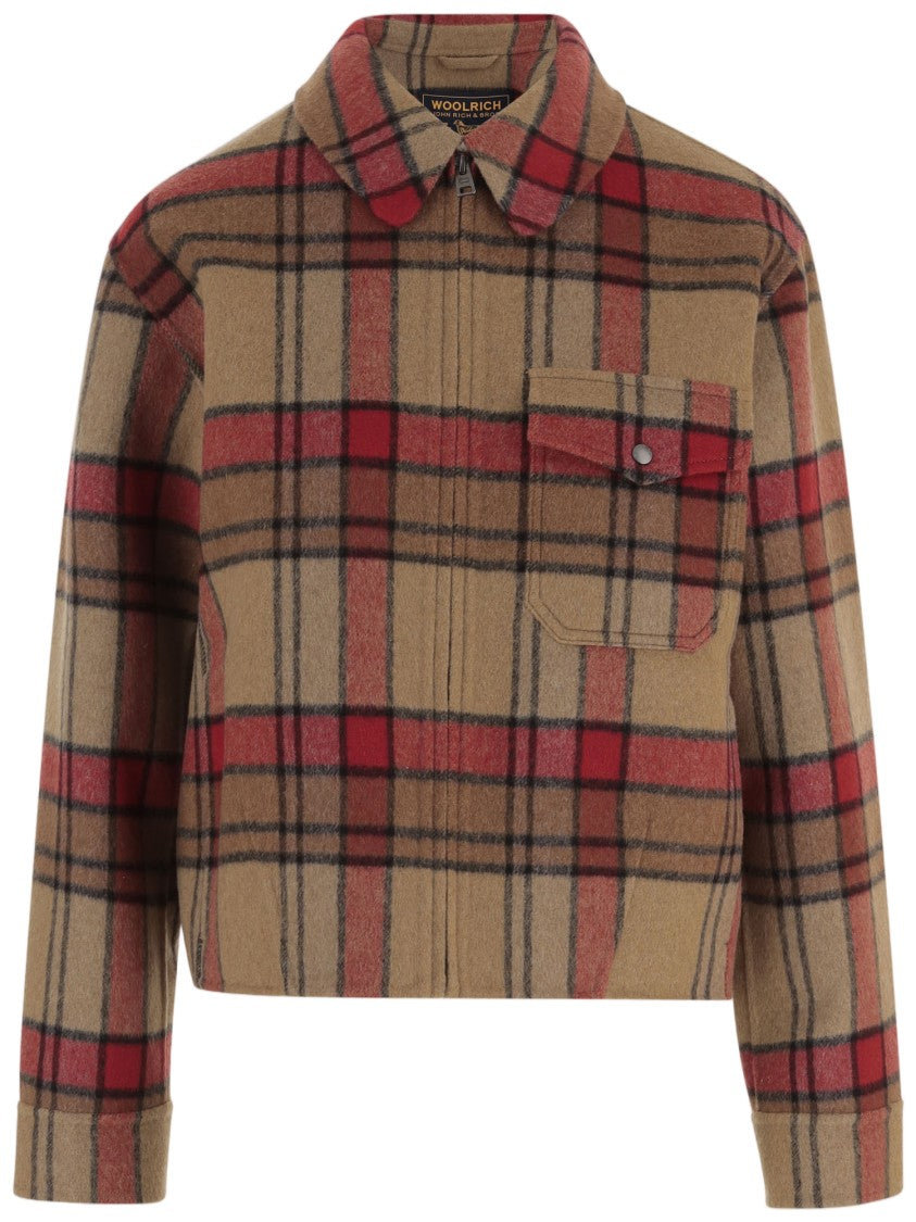 Woolrich Multi Wool-Blend Check Pattern Cropped Jacket