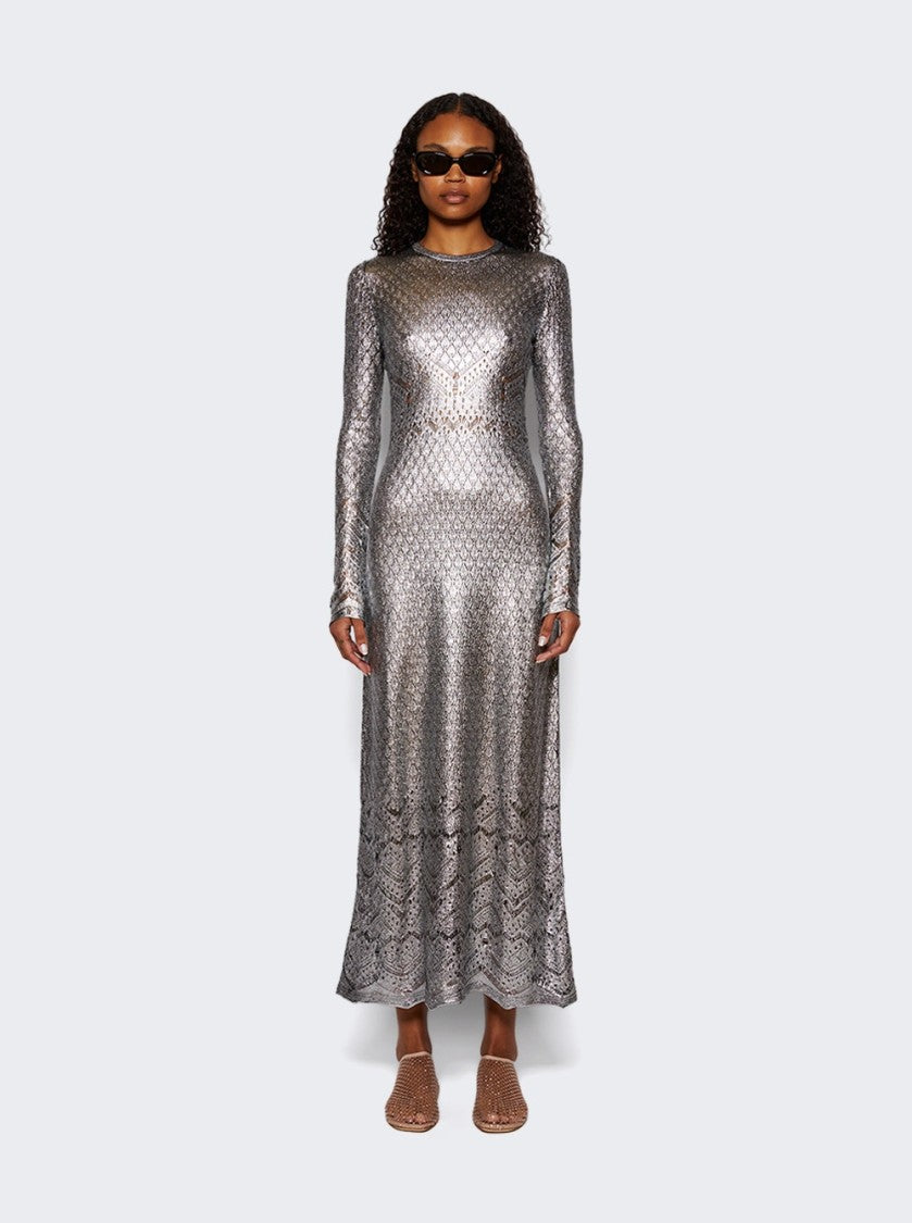 Rabanne Lace Knit Dress Silver