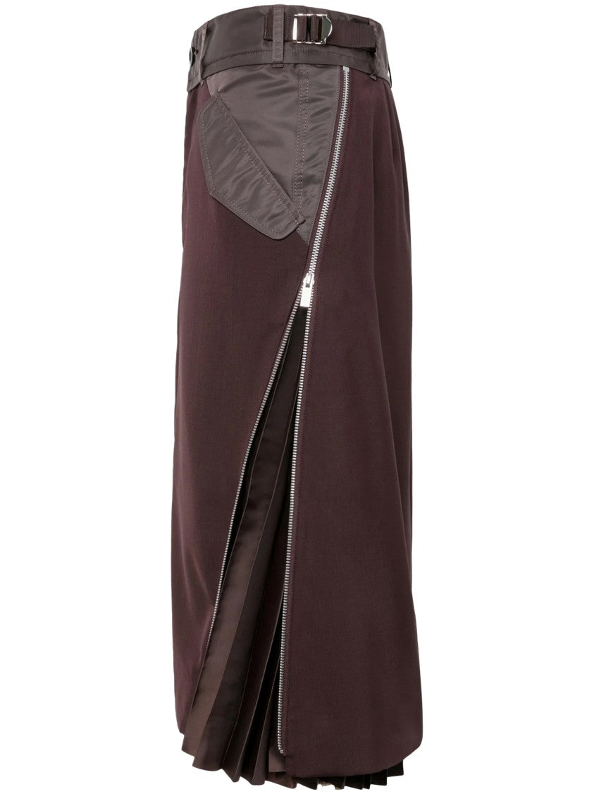 Sacai Tailored Brown Suiting Mix Skirt With Structured Silhouette