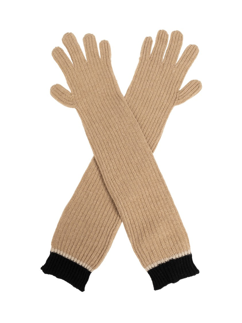 Moschino Two-Tone Ribbed Long Gloves