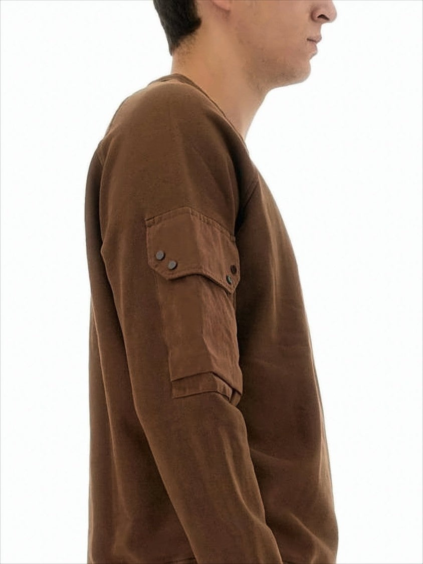 Ten C Long-Sleeve Brown Crew Neck Top