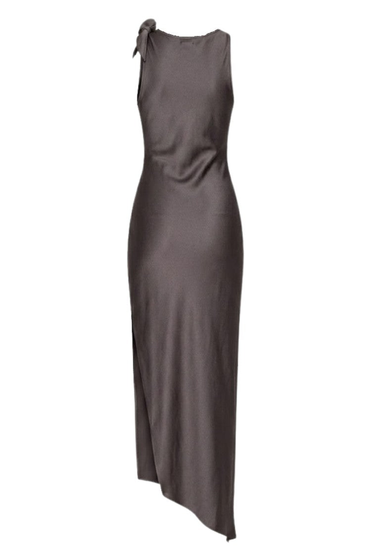 Coperni Gray Flower Gown Asymmetrical Cut-Out Floral Polyamide Evening Dress