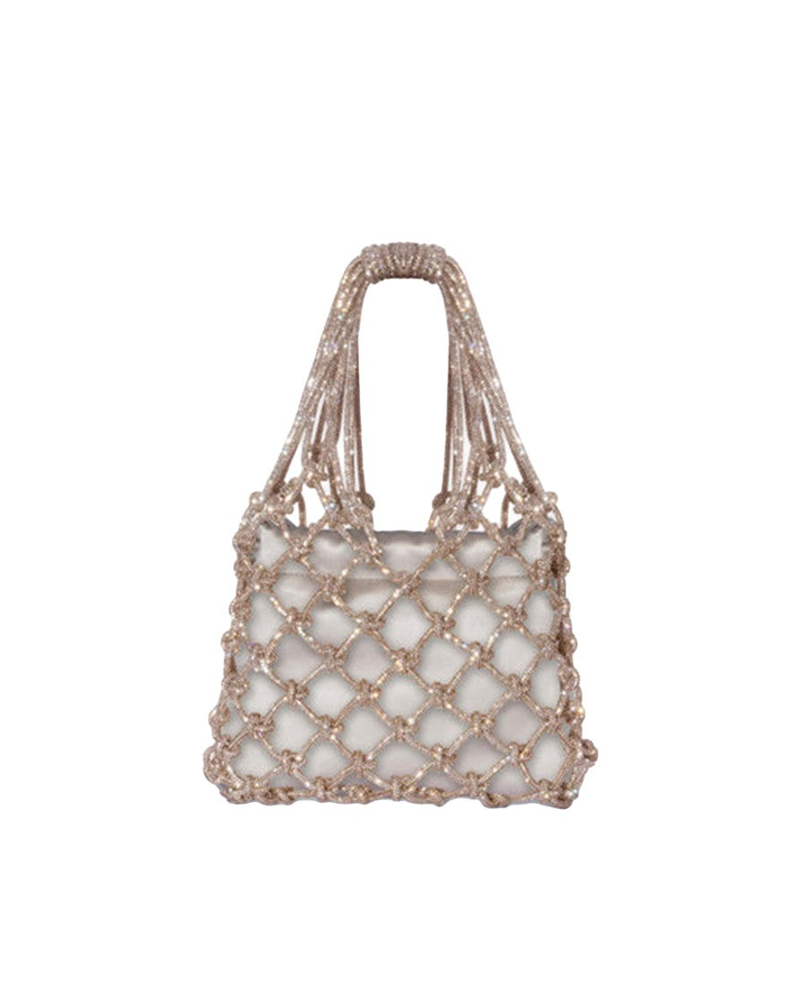 Hibourama Golden Shadow Carrie Satin Crystal Mesh Shoulder Bag