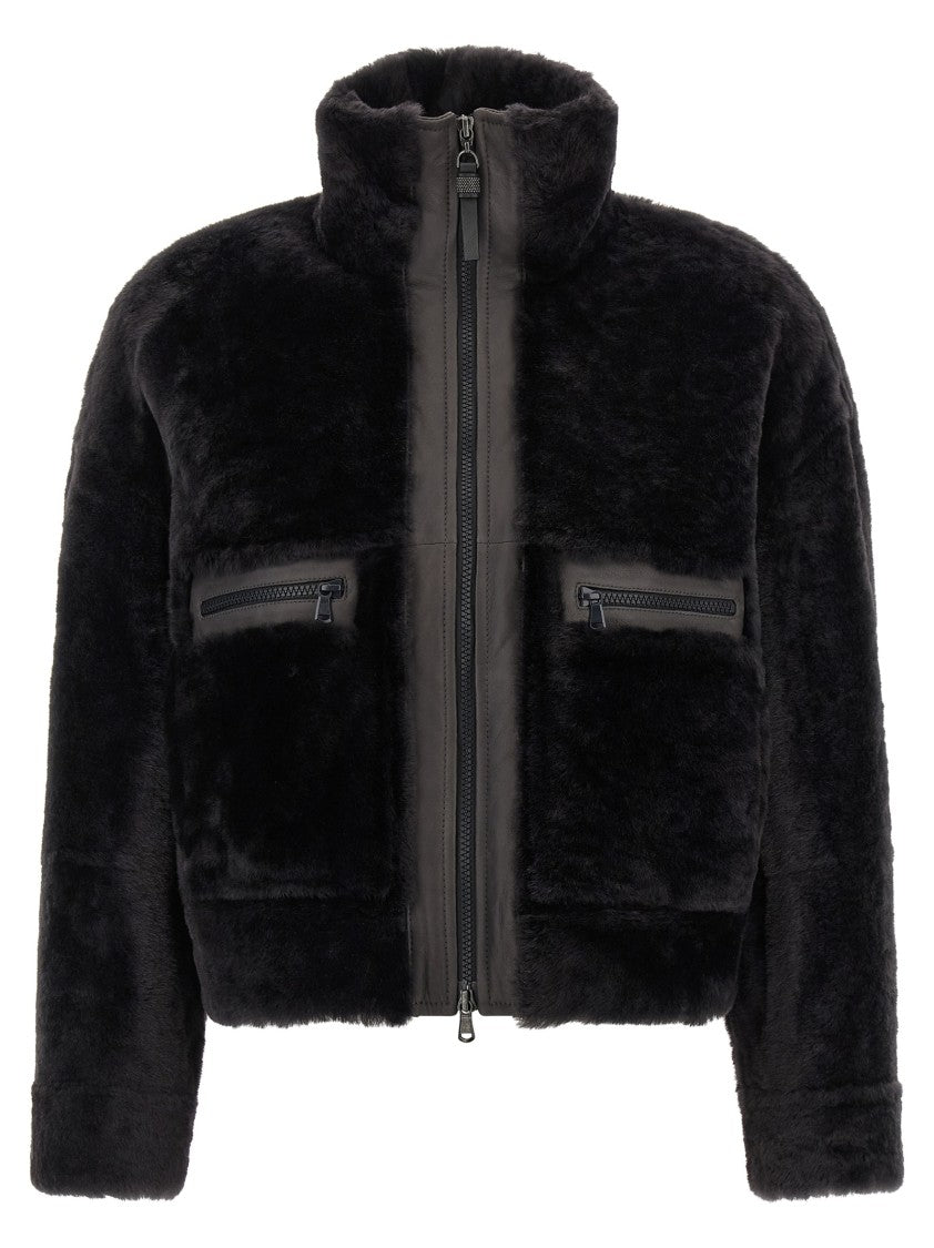 Brunello Cucinelli 'Shiny Zipper Pull' Shearling Jacket