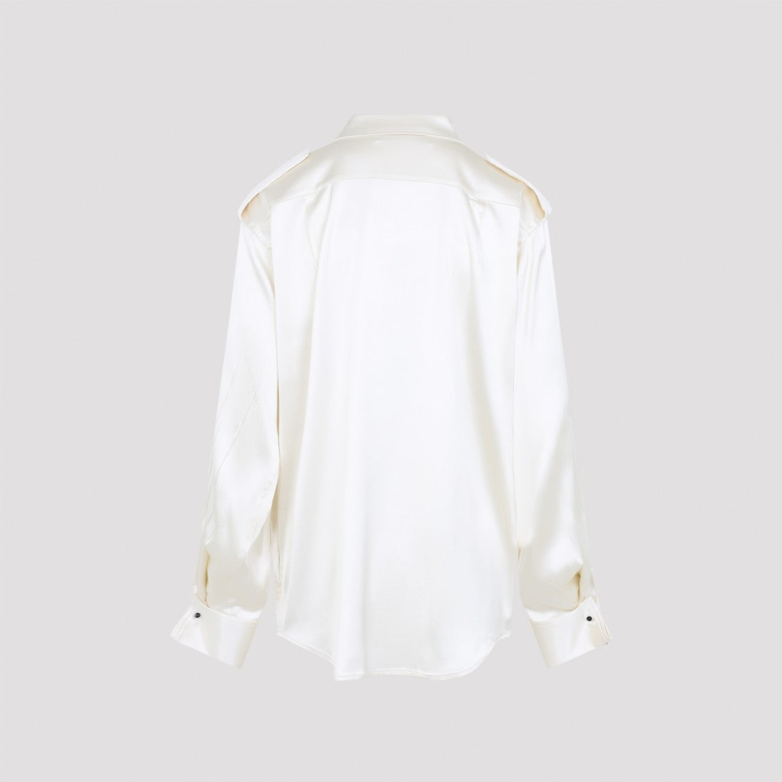Phoebe Philo Liquid Utility White Silk Shirt With Pointed Collar And Button Tabs