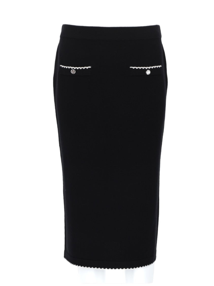 Tory Burch Knee-Length Wool Blend Skirt With Scalloped Hem And Faux Pockets
