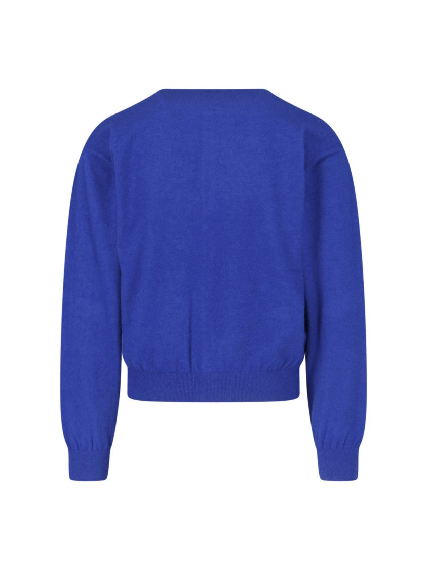 Auralee Crew Neck Cardigan In Cashmere Blend With Button Closure
