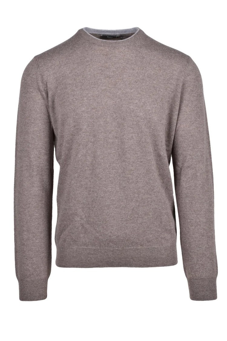 Fama Brown Crew Neck Merino Wool Cashmere Pullover