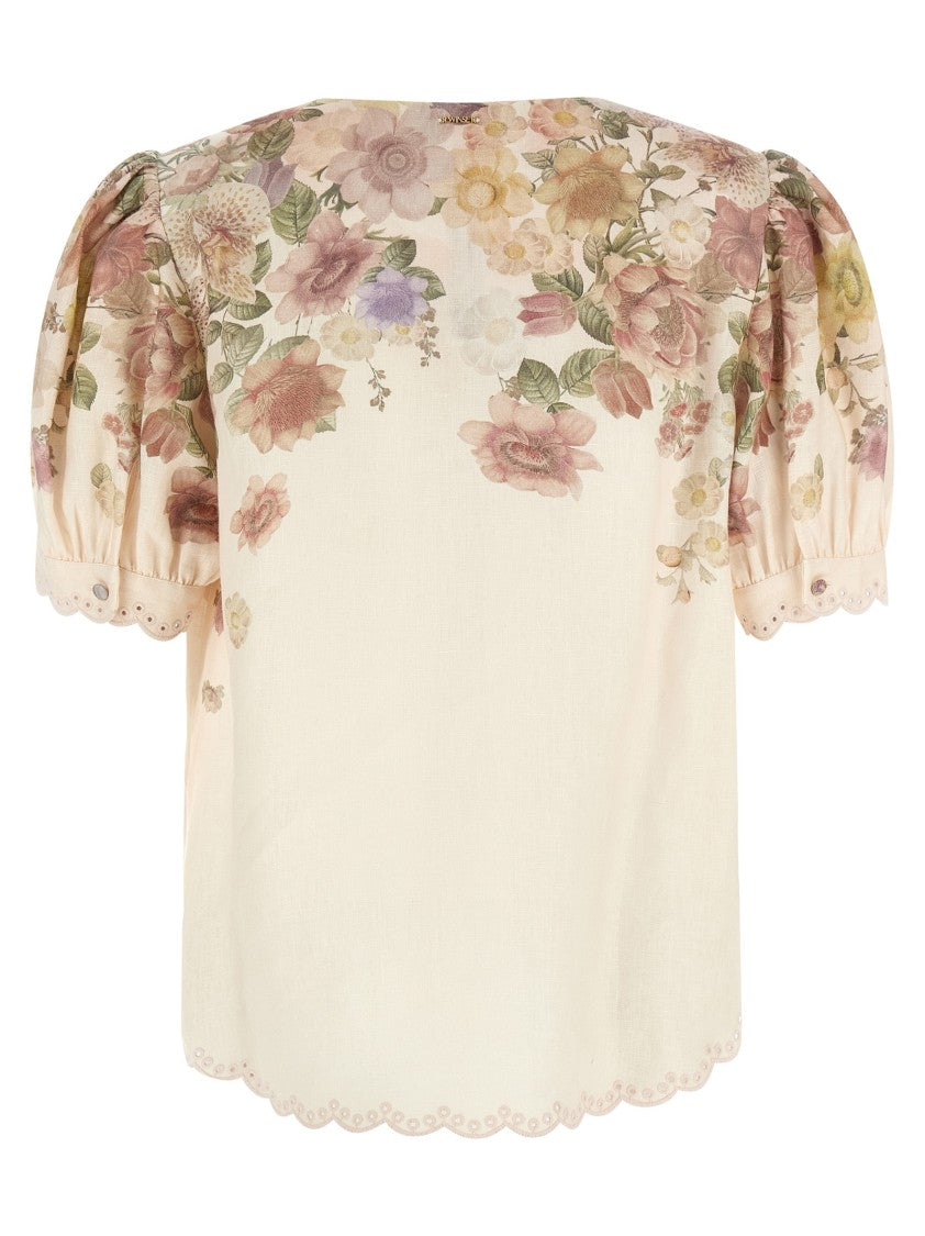 Twin-Set All-Over Floral Print Linen Blouse