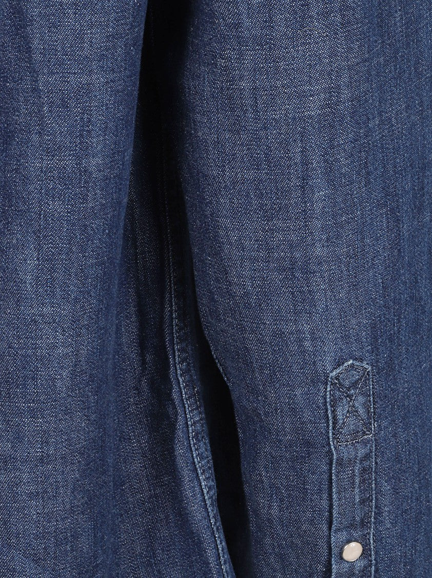 Emporio Armani Medium Blue Denim Shirt With Snap Closure