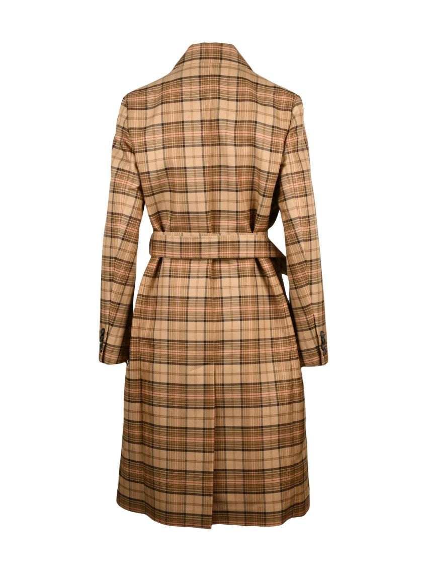 Max Mara Beige Double-Breasted Plaid Viscose-Blend Trench Coat