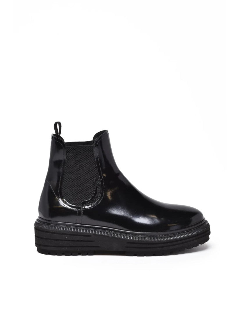 Emporio Armani Black Brushed Leather Wedge Boots