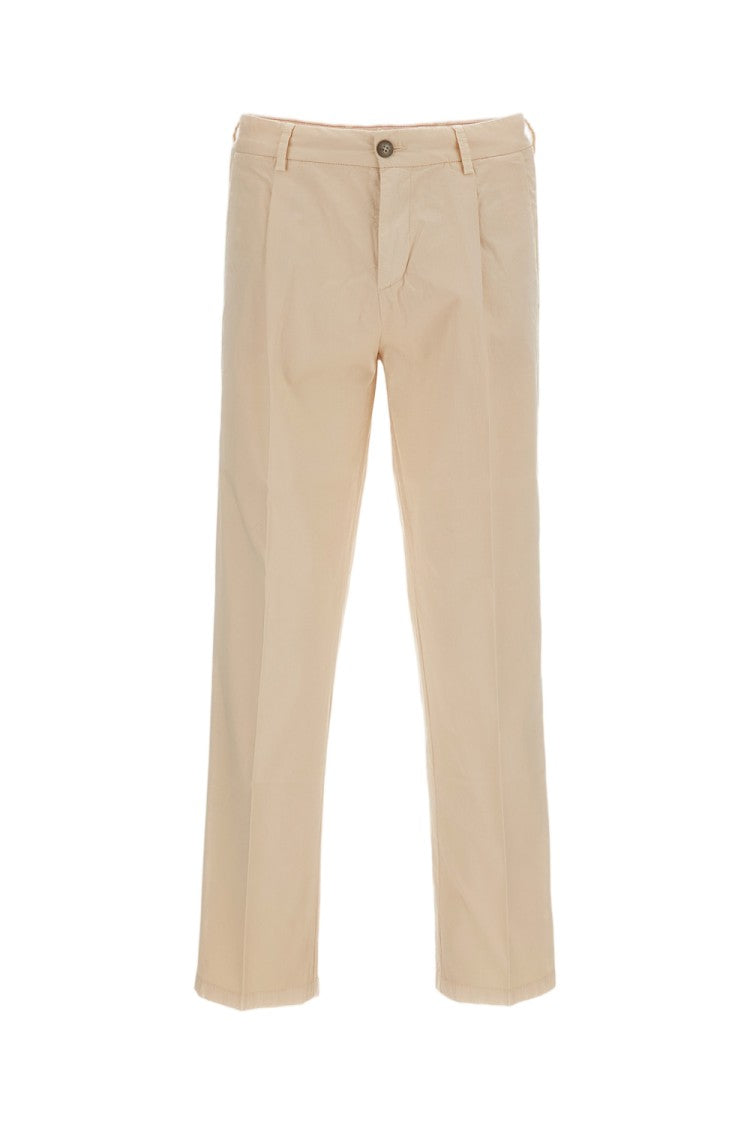 Fay Beige Herringbone Cotton Trousers With Classic Tailored Finish