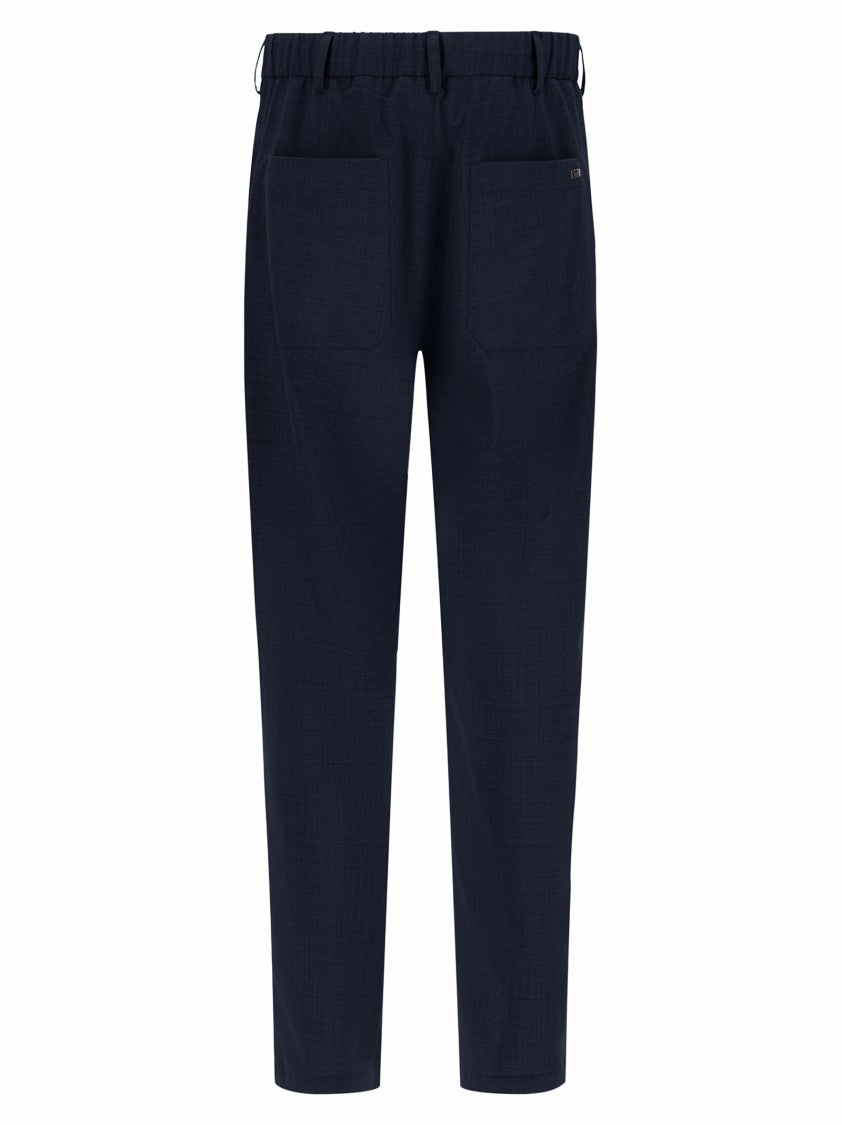 Herno Navy Trousers In Technical Wool Canvas