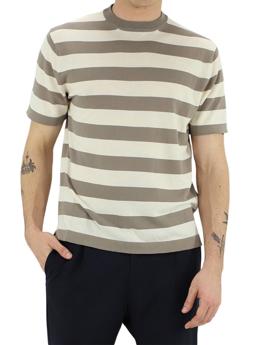 Cruna Short-Sleeved Horizontal Neutral Tone Striped T-Shirt