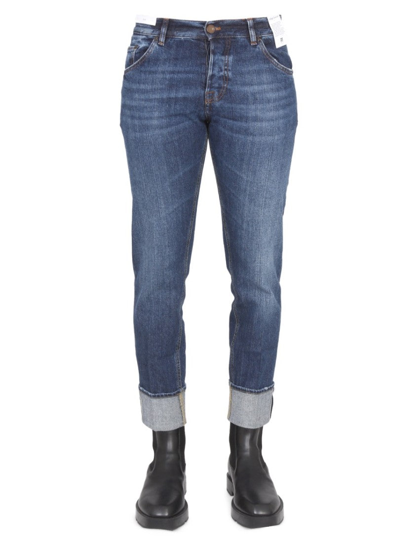 Pt Torino Medium Blue Washed Twill Jeans