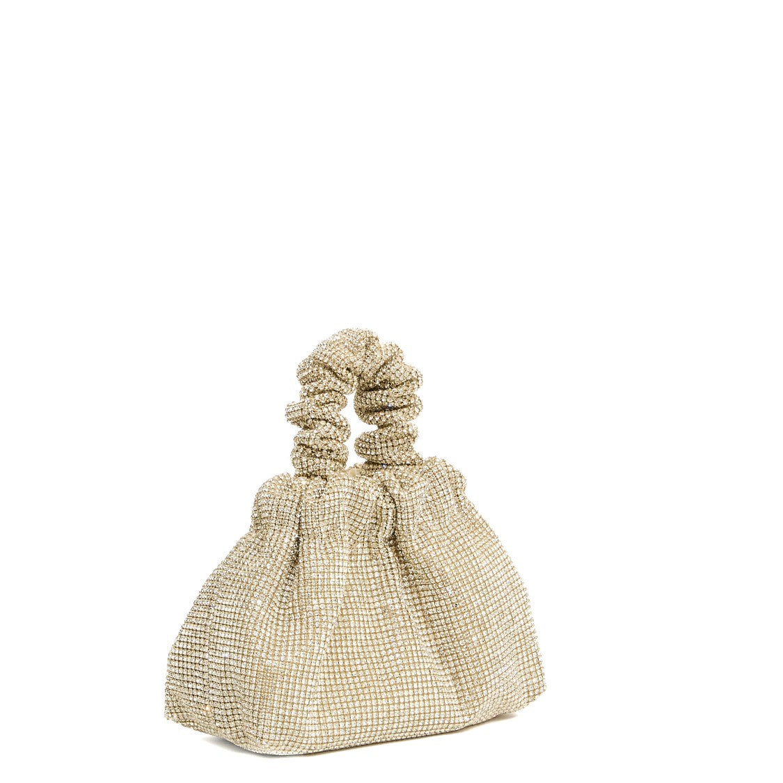 Twentyfourhaitch Gold Strass Bucket Clutch With Gathered Handle