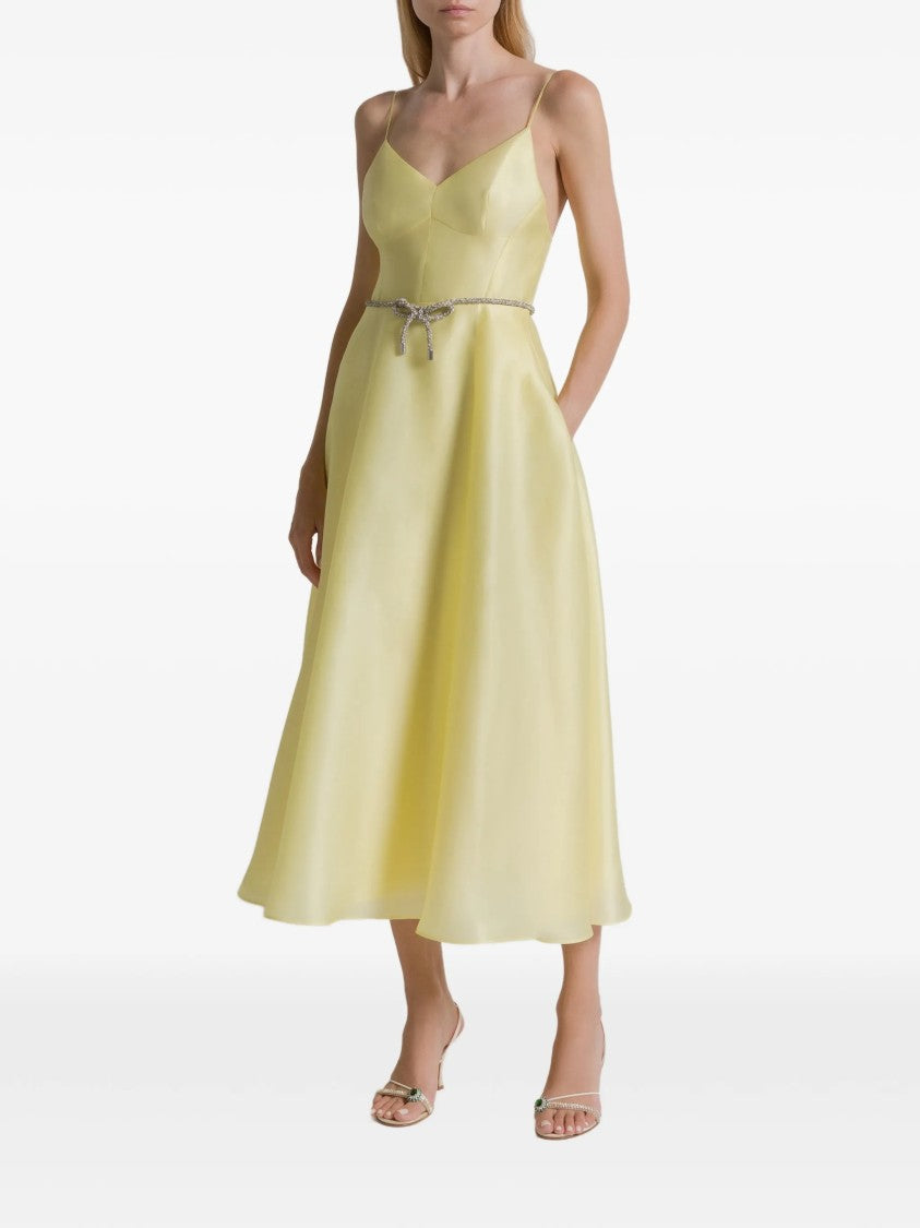 Alberta Ferretti Yellow Midi Flared Silk Dress