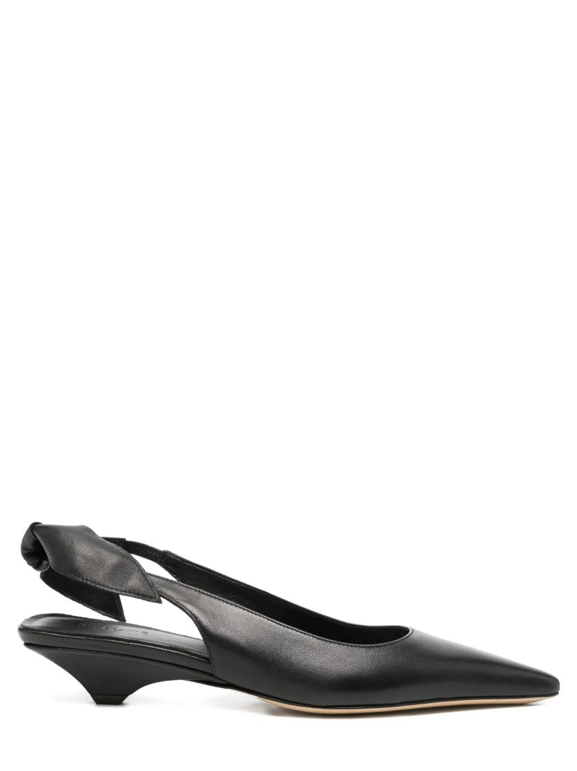 Vic Matié Pointed-Toe Black Leather Sculpted Pumps