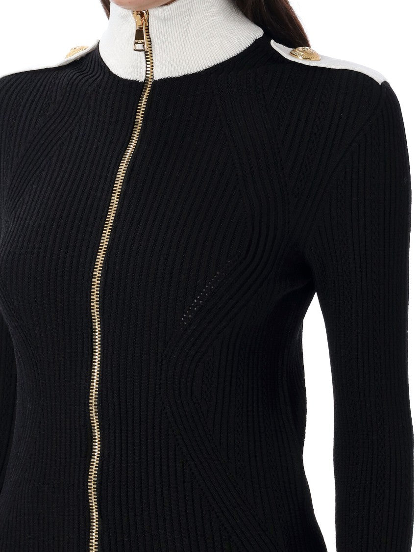 Balmain Zipped Turtleneck Torsade Knit Cardigan