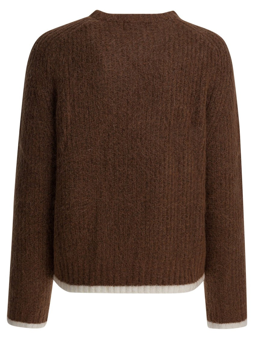 Ines De La Fressange Ribbed Mohair Sweater In Warm Brown