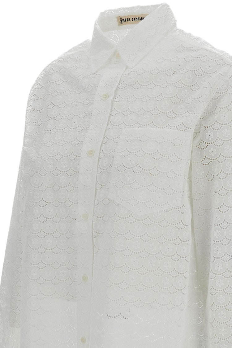Meta Campania White Pablo Flower Embroidered Cotton Shirt