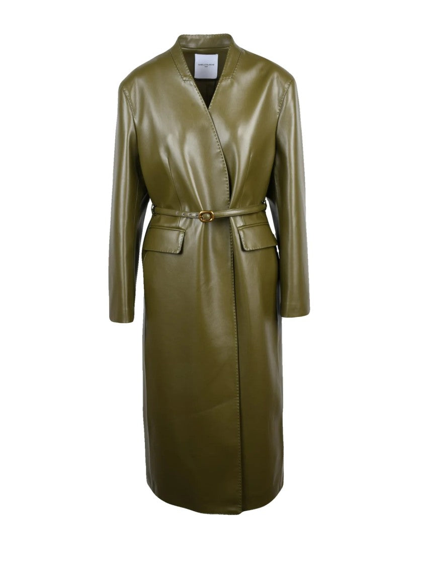 Isabelle Blanche Green Shearling Snap Belted Coat