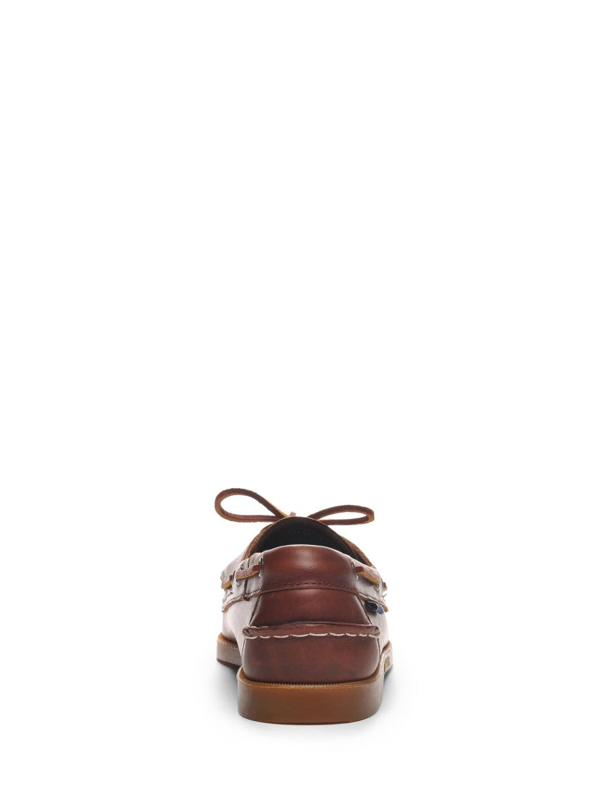 Sebago Moccasin-Stitched Brown Waxed Leather Dockside Loafers