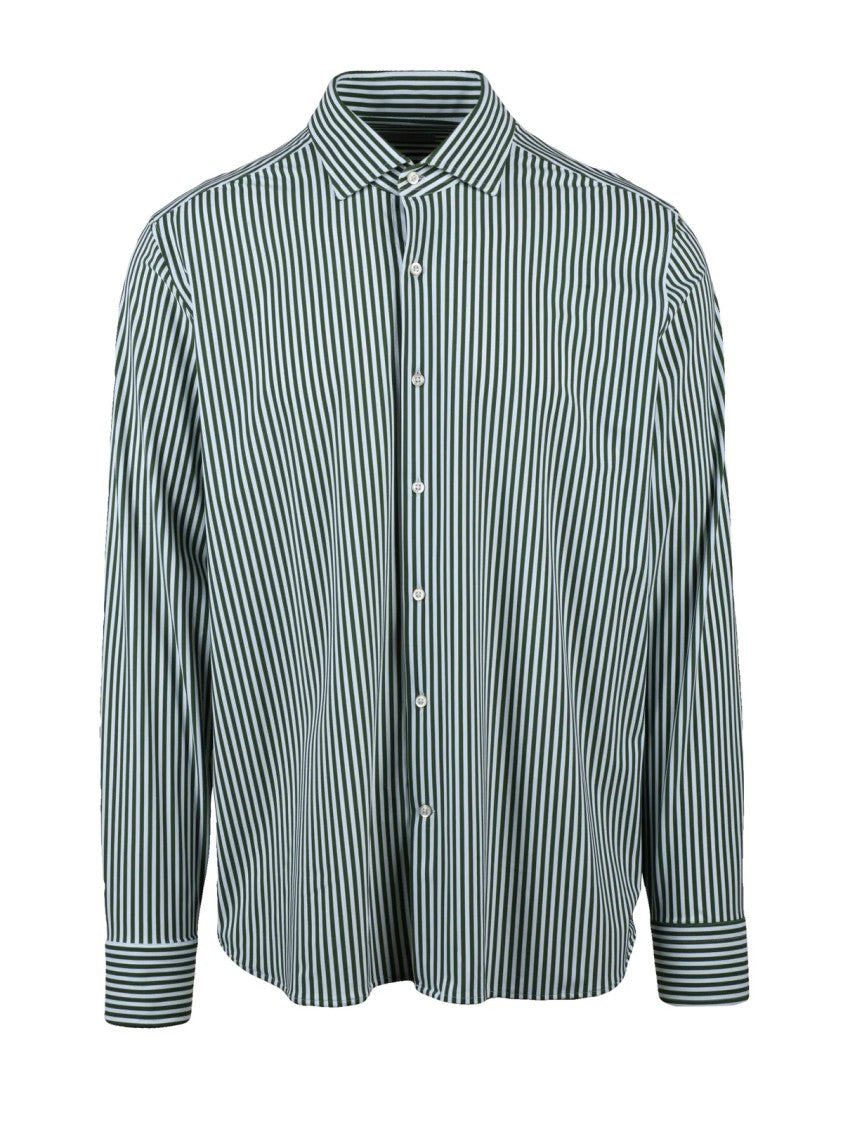 Ghirardelli Next White Green Striped Stretch Shirt