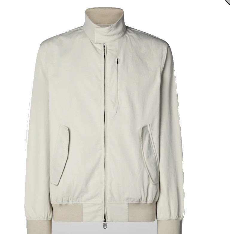 Save The Duck Beige Coat With High Collar And Zip Closure