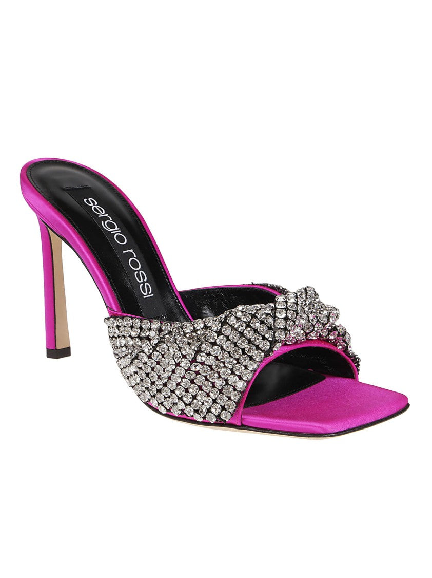 Sergio Rossi Sr Tyra Magenta Satin Mules