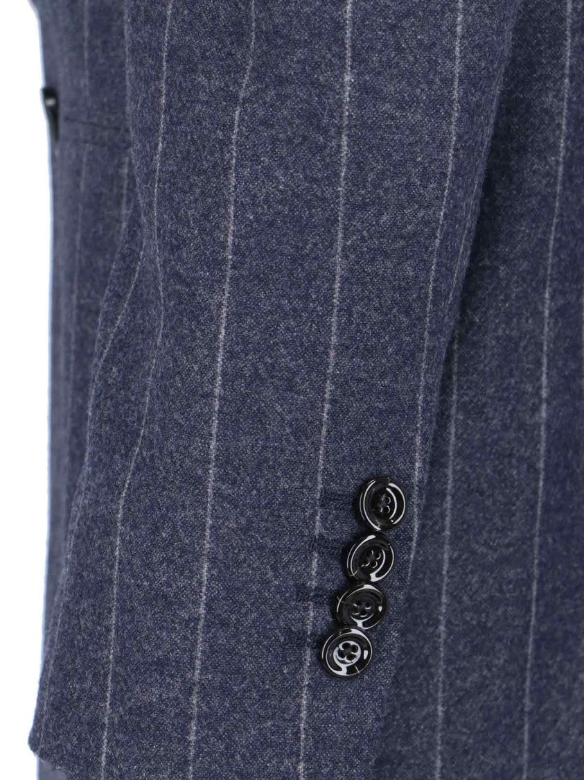 Lardini Pinstripe Virgin Wool And Cashmere Blazer – Blue