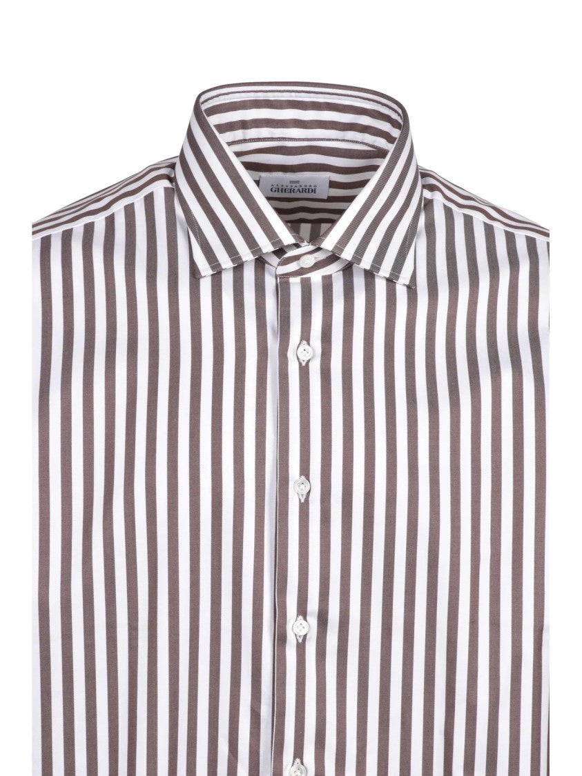 Alessandro Gherardi White/Brown Striped Cotton Shirt