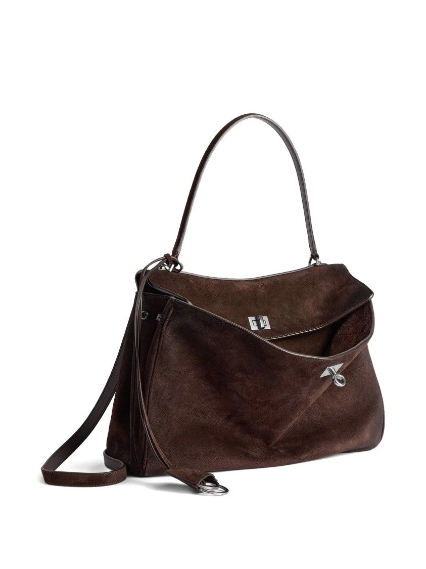 Balenciaga Dark Brown Rodeo Medium Suede Handbag