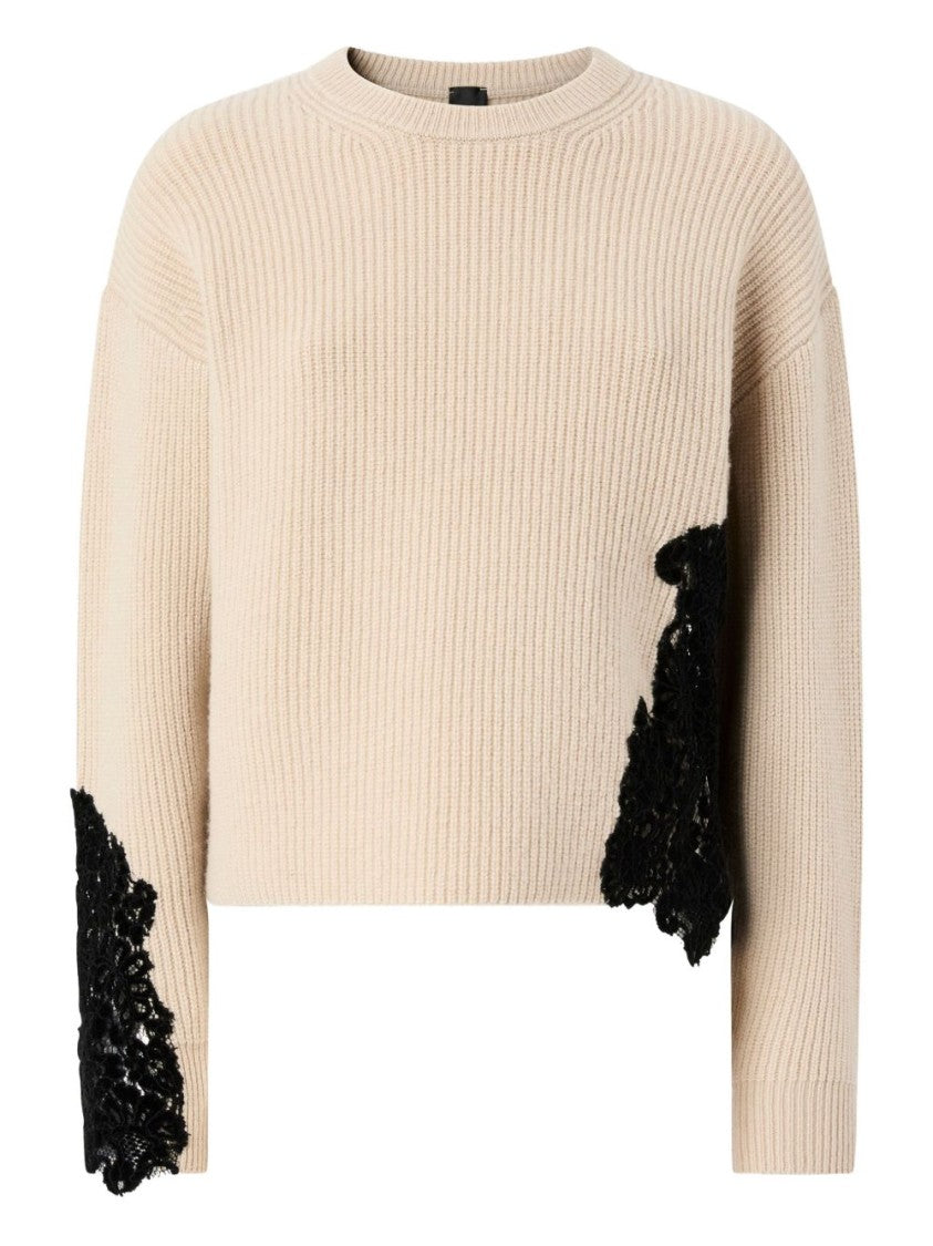 Pinko Ribbed Knit Sweater With Lace Appliqué Details