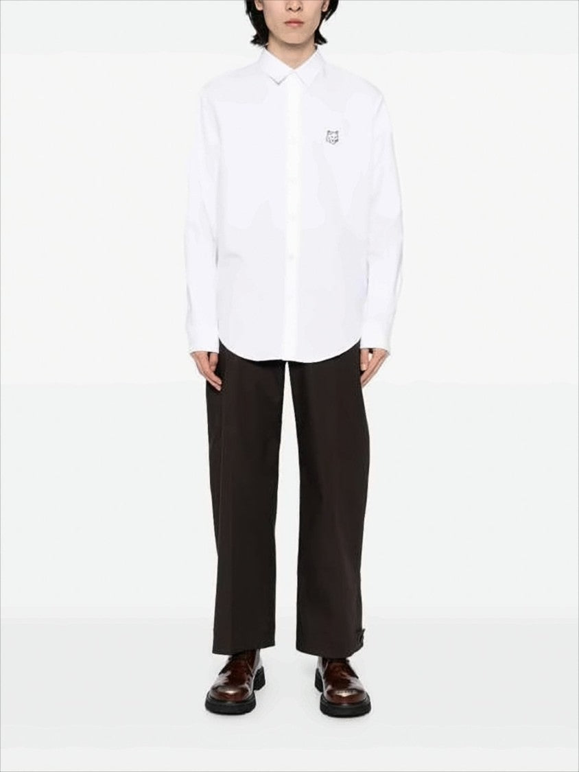 Maison Kitsuné Long-Sleeve White Shirt With Embroidered Fox Emblem