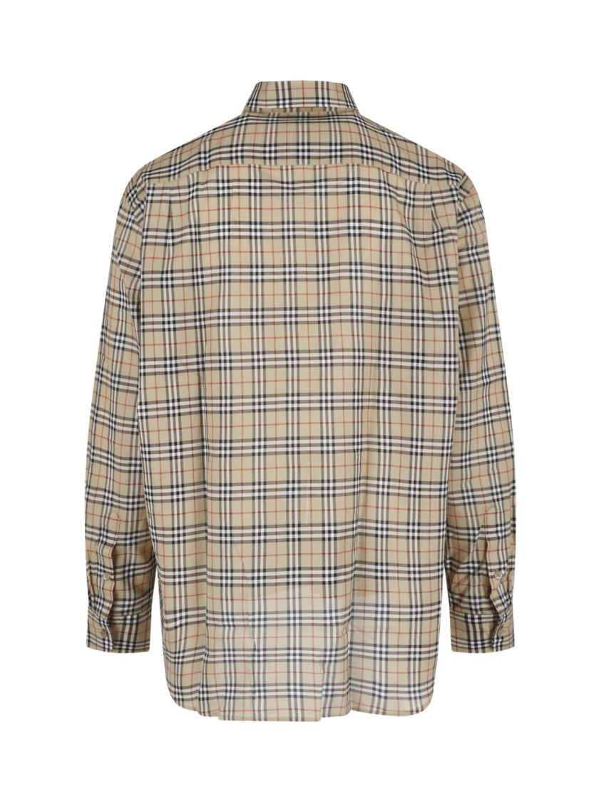 Burberry Beige Check Cotton Shirt With Classic Collar