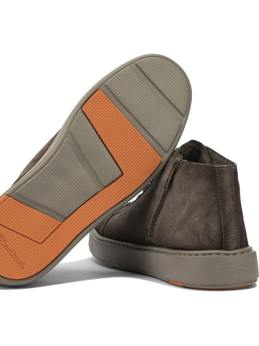 Santoni Beige Suede Ankle Boots With Lace-Up Front