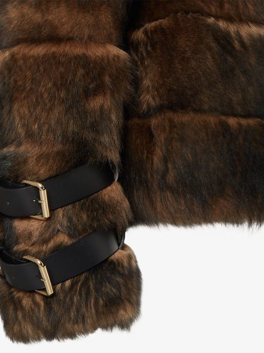 Fendi Structured Dark Brown Shearling Jacket With Buckle Details
