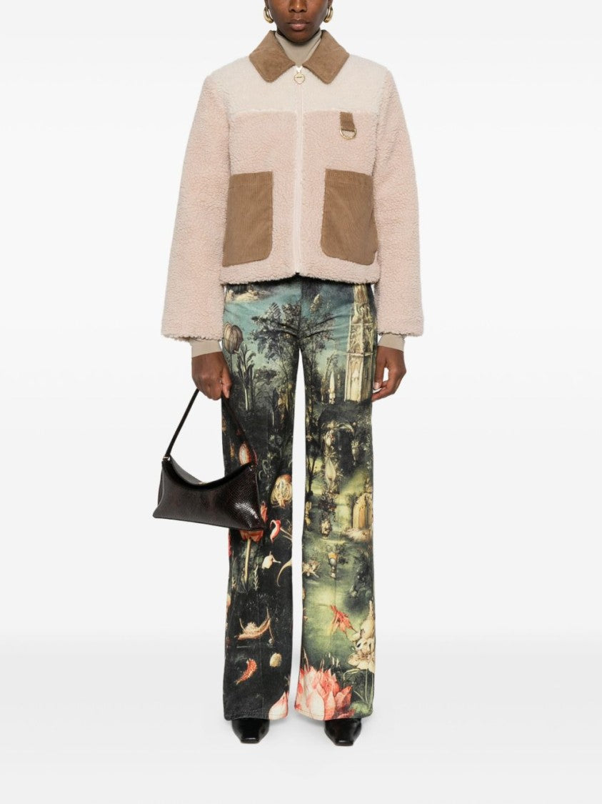 Barbour Cropped Ecru Jacket With Brown Corduroy Collar