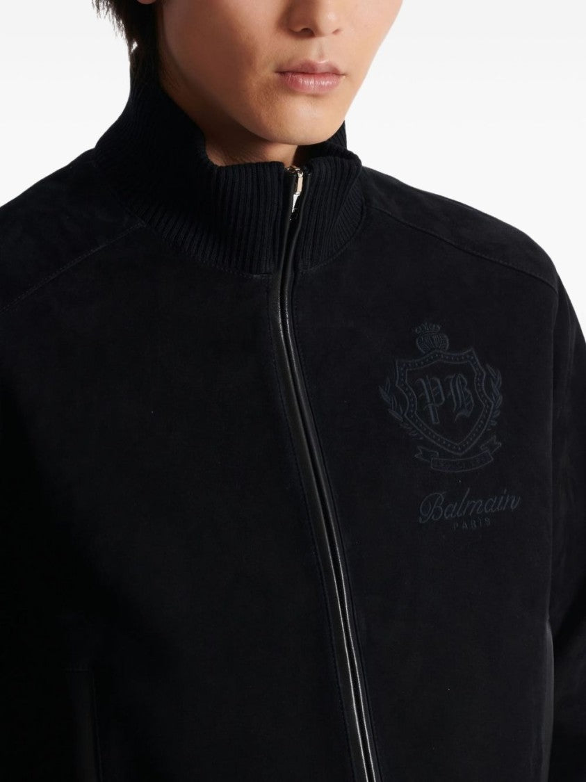 Balmain Black Embroidered Zip Bomber Jacket