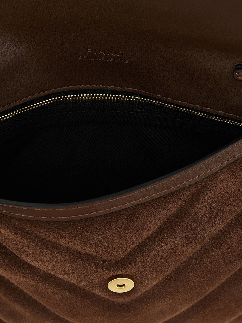 Pinko Quilted Suede Clutch With Leather Accents