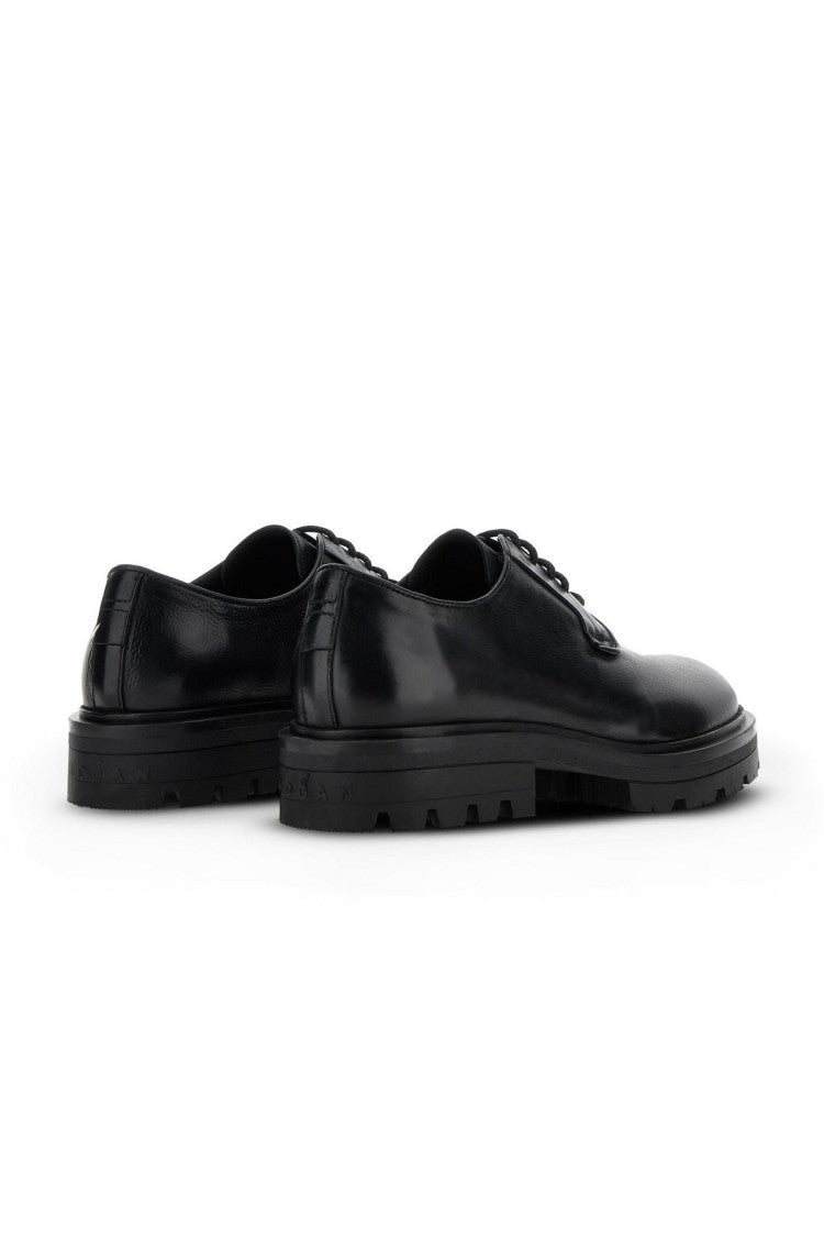 Hogan Black Round-Toe Lace-Up Lug Sole Leather Brogues