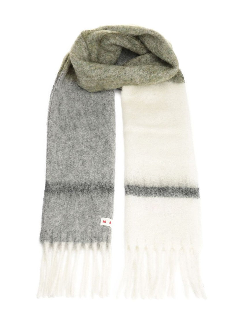 Marni Color-Block Green Scarf With Fringed Ends